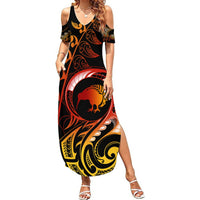 New Zealand Summer Maxi Dress Aotearoa Kiwi Bird Maori Fern Tattoo Arty - Wonder Print Shop