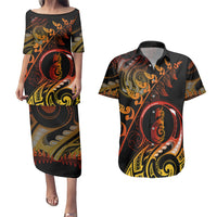 New Zealand Couples Matching Puletasi Dress and Hawaiian Shirt Aotearoa Manaia Maori Fern Tattoo Arty LT9 - Wonder Print Shop
