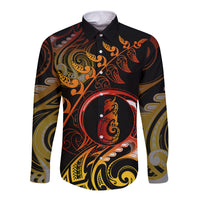 New Zealand Long Sleeve Button Shirt Aotearoa Manaia Maori Fern Tattoo Arty - Wonder Print Shop