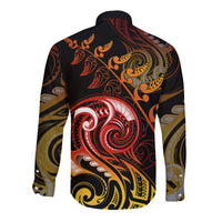 New Zealand Long Sleeve Button Shirt Aotearoa Manaia Maori Fern Tattoo Arty - Wonder Print Shop