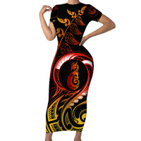 New Zealand Short Sleeve Bodycon Dress Aotearoa Manaia Maori Fern Tattoo Arty - Wonder Print Shop