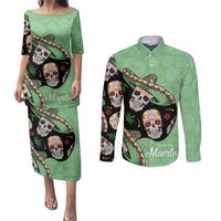 Mexican Sugar Skull Personalized Couples Matching Puletasi and Long Sleeve Button Shirt Dia de Los Muertos Vibe LT9 - Wonder Print Shop