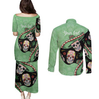 Mexican Sugar Skull Personalized Couples Matching Puletasi and Long Sleeve Button Shirt Dia de Los Muertos Vibe LT9 - Wonder Print Shop
