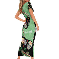 Mexican Sugar Skull Personalized Family Matching Short Sleeve Bodycon Dress and Hawaiian Shirt Dia de Los Muertos Vibe - Wonder Print Shop