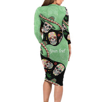 Mexican Sugar Skull Personalized Long Sleeve Bodycon Dress Dia de Los Muertos Vibe - Wonder Print Shop