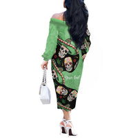 Mexican Sugar Skull Personalized Off The Shoulder Long Sleeve Dress Dia de Los Muertos Vibe - Wonder Print Shop