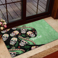 Mexican Sugar Skull Personalized Rubber Doormat Dia de Los Muertos Vibe - Wonder Print Shop