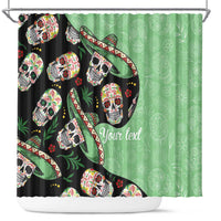 Mexican Sugar Skull Personalized Shower Curtain Dia de Los Muertos Vibe