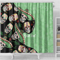 Mexican Sugar Skull Personalized Shower Curtain Dia de Los Muertos Vibe