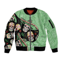 Mexican Sugar Skull Personalized Sleeve Zip Bomber Jacket Dia de Los Muertos Vibe - Wonder Print Shop