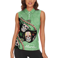 Mexican Sugar Skull Personalized Women Sleeveless Polo Shirt Dia de Los Muertos Vibe - Wonder Print Shop