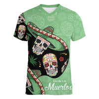 Mexican Sugar Skull Personalized Women V-Neck T-Shirt Dia de Los Muertos Vibe - Wonder Print Shop