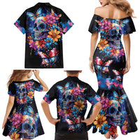 Mexican La Calaca and Butterfly Family Matching Mermaid Dress and Hawaiian Shirt Skull Day Of The Dead LT9 - Wonder Print Shop