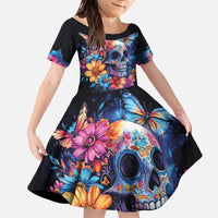 Mexican La Calaca and Butterfly Family Matching Off The Shoulder Long Sleeve Dress and Hawaiian Shirt Skull Day Of The Dead - Wonder Print Shop