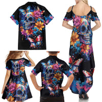 Mexican La Calaca and Butterfly Family Matching Summer Maxi Dress and Hawaiian Shirt Skull Day Of The Dead - Wonder Print Shop