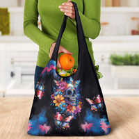 Mexican La Calaca and Butterfly Grocery Bag Skull Day Of The Dead