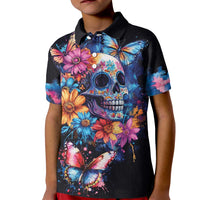Mexican La Calaca and Butterfly Kid Polo Shirt Skull Day Of The Dead - Wonder Print Shop