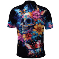 Mexican La Calaca and Butterfly Polo Shirt Skull Day Of The Dead - Wonder Print Shop
