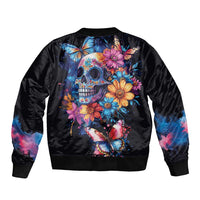 Mexican La Calaca and Butterfly Sleeve Zip Bomber Jacket Skull Day Of The Dead - Wonder Print Shop