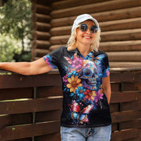 Mexican La Calaca and Butterfly Women Polo Shirt Skull Day Of The Dead - Wonder Print Shop