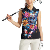 Mexican La Calaca and Butterfly Women Sleeveless Polo Shirt Skull Day Of The Dead - Wonder Print Shop