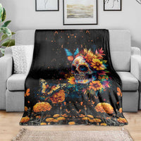 Mexican La Calaca and Marigold Flowers Blanket Skull Day Of The Dead