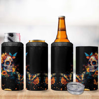 Mexican La Calaca and Marigold Flowers 4 in 1 Can Cooler Tumbler Skull Day Of The Dead LT9 - Wonder Print Shop