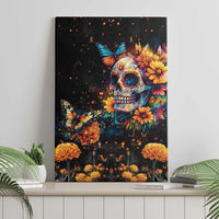 Mexican La Calaca and Marigold Flowers Canvas Wall Art Skull Day Of The Dead LT9 - Wonder Print Shop