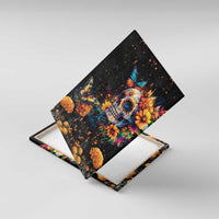 Mexican La Calaca and Marigold Flowers Canvas Wall Art Skull Day Of The Dead LT9 - Wonder Print Shop