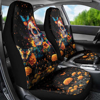 Mexican La Calaca and Marigold Flowers Car Seat Cover Skull Day Of The Dead LT9 - Wonder Print Shop
