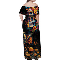 Mexican La Calaca and Marigold Flowers Family Matching Off Shoulder Maxi Dress and Hawaiian Shirt Skull Day Of The Dead LT9 - Wonder Print Shop