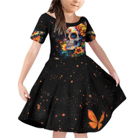 Mexican La Calaca and Marigold Flowers Family Matching Off Shoulder Short Dress and Hawaiian Shirt Skull Day Of The Dead LT9 - Wonder Print Shop