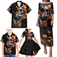 Mexican La Calaca and Marigold Flowers Family Matching Puletasi and Hawaiian Shirt Skull Day Of The Dead - Wonder Print Shop