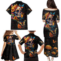 Mexican La Calaca and Marigold Flowers Family Matching Puletasi and Hawaiian Shirt Skull Day Of The Dead - Wonder Print Shop