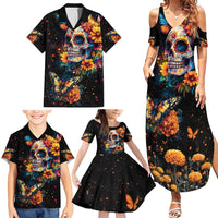 Mexican La Calaca and Marigold Flowers Family Matching Summer Maxi Dress and Hawaiian Shirt Skull Day Of The Dead - Wonder Print Shop