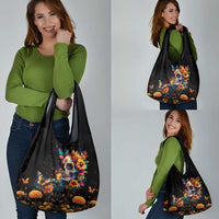 Mexican La Calaca and Marigold Flowers Grocery Bag Skull Day Of The Dead