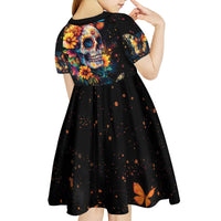 Mexican La Calaca and Marigold Flowers Kid Short Sleeve Dress Skull Day Of The Dead - Wonder Print Shop
