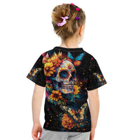 Mexican La Calaca and Marigold Flowers Kid T Shirt Skull Day Of The Dead - Wonder Print Shop