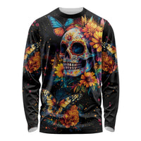 Mexican La Calaca and Marigold Flowers Long Sleeve Shirt Skull Day Of The Dead - Wonder Print Shop