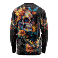 Mexican La Calaca and Marigold Flowers Long Sleeve Shirt Skull Day Of The Dead - Wonder Print Shop