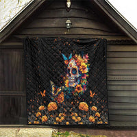 Mexican La Calaca and Marigold Flowers Quilt Skull Day Of The Dead - Wonder Print Shop