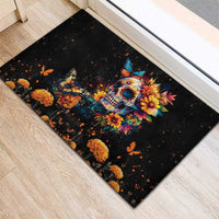 Mexican La Calaca and Marigold Flowers Rubber Doormat Skull Day Of The Dead - Wonder Print Shop