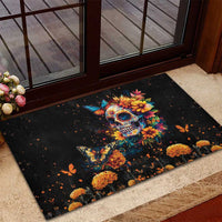 Mexican La Calaca and Marigold Flowers Rubber Doormat Skull Day Of The Dead - Wonder Print Shop