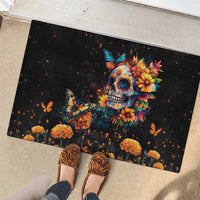 Mexican La Calaca and Marigold Flowers Rubber Doormat Skull Day Of The Dead - Wonder Print Shop