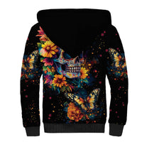 Mexican La Calaca and Marigold Flowers Sherpa Hoodie Skull Day Of The Dead - Wonder Print Shop