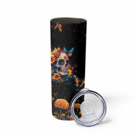 Mexican La Calaca and Marigold Flowers Skinny Tumbler Skull Day Of The Dead - Wonder Print Shop