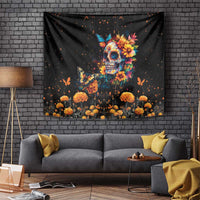 Mexican La Calaca and Marigold Flowers Tapestry Skull Day Of The Dead - Wonder Print Shop