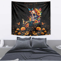 Mexican La Calaca and Marigold Flowers Tapestry Skull Day Of The Dead - Wonder Print Shop