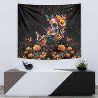 Mexican La Calaca and Marigold Flowers Tapestry Skull Day Of The Dead - Wonder Print Shop
