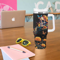 Mexican La Calaca and Marigold Flowers Tumbler With Handle Skull Day Of The Dead - Wonder Print Shop